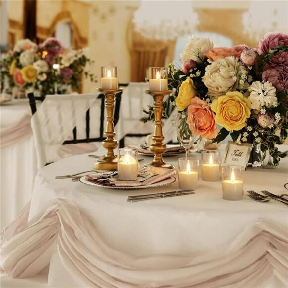 Flickering Flameless LED Candles Set Battery Timer Pillar Votive Home Decor - Picture 5 of 7